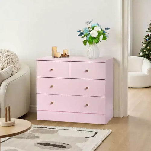 Karl Home 4-Drawer Pink Particle Board 25.98in. W Chest of Drawer