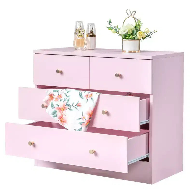 Commode rose à 4 tiroirs, 66 cm (25,98 po) de large, en panneaux de particules