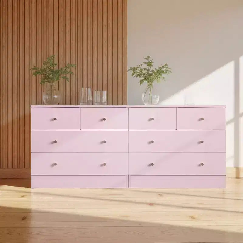 Commode rose à 4 tiroirs, 66 cm (25,98 po) de large, en panneaux de particules