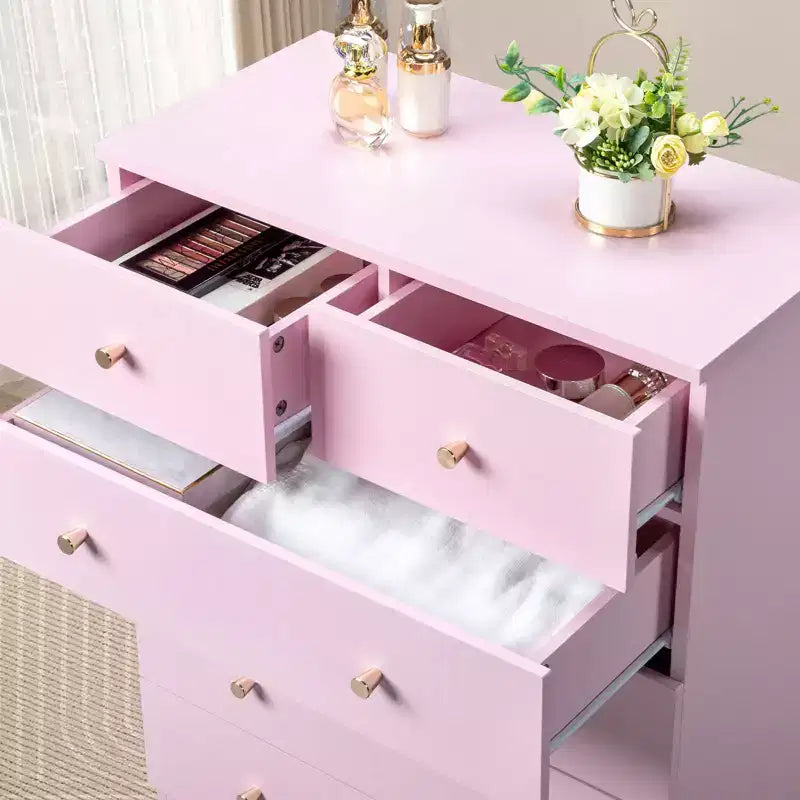 Commode rose à 4 tiroirs, 66 cm (25,98 po) de large, en panneaux de particules