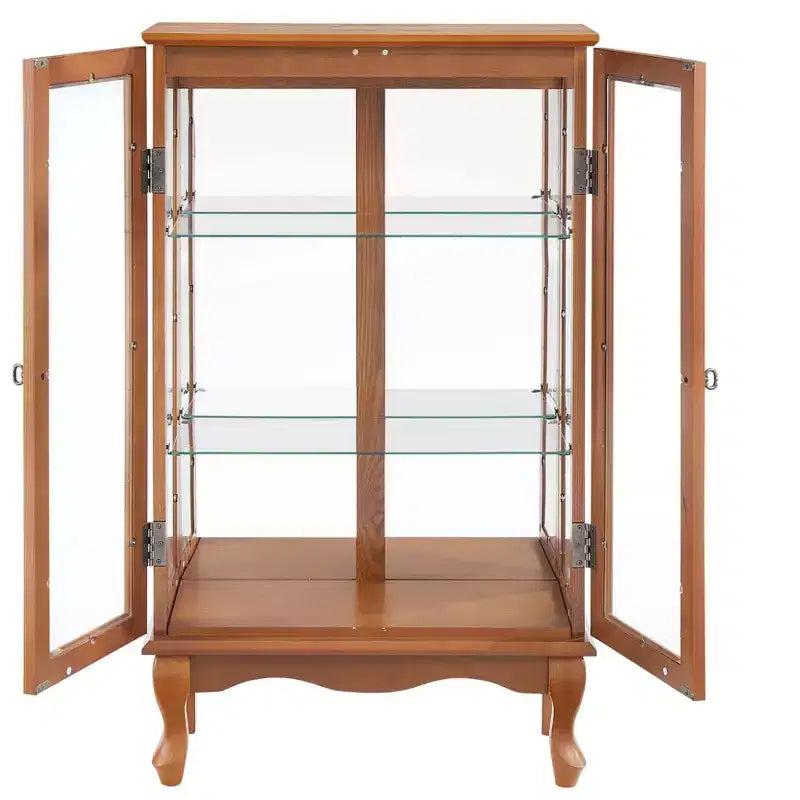 Vitrine 2 portes avec portes en verre trempé, panneau arrière miroir et étagères réglables