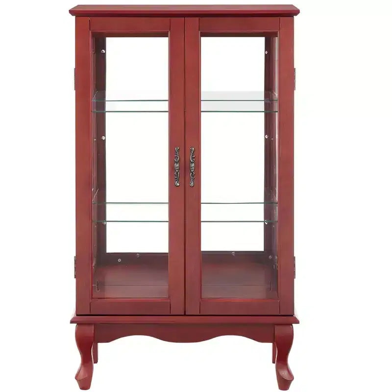 Vitrine 2 portes avec portes en verre trempé, panneau arrière miroir et étagères réglables