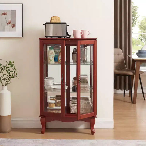 Vitrine 2 portes avec portes en verre trempé, panneau arrière miroir et étagères réglables