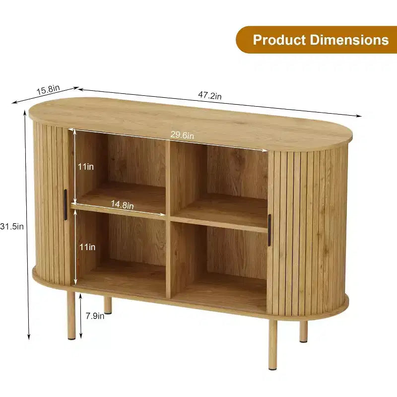 Bahut cannelé avec portes coulissantes, console de rangement moderne avec étagères réglables pour salon, cuisine, salle à manger, entrée