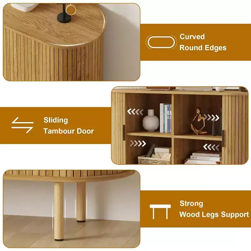 Bahut cannelé avec portes coulissantes, console de rangement moderne avec étagères réglables pour salon, cuisine, salle à manger, entrée