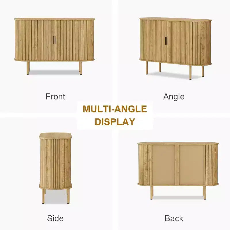 Bahut cannelé avec portes coulissantes, console de rangement moderne avec étagères réglables pour salon, cuisine, salle à manger, entrée