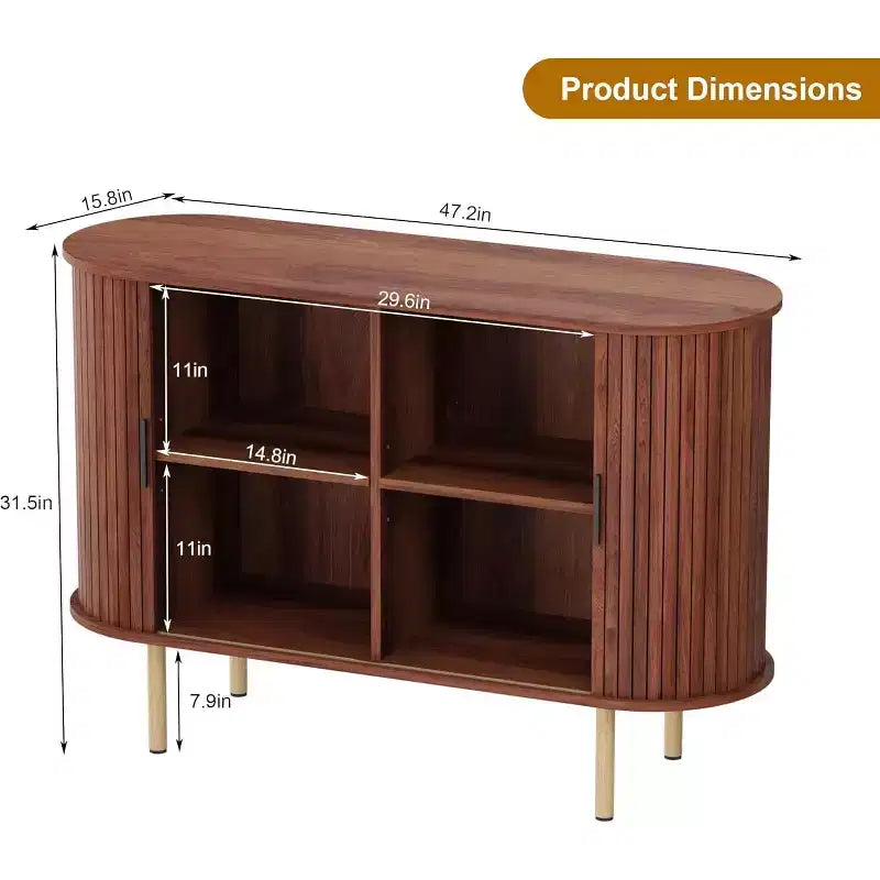 Bahut cannelé avec portes coulissantes, console de rangement moderne avec étagères réglables pour salon, cuisine, salle à manger, entrée