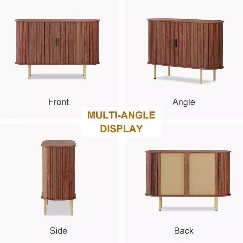 Bahut cannelé avec portes coulissantes, console de rangement moderne avec étagères réglables pour salon, cuisine, salle à manger, entrée