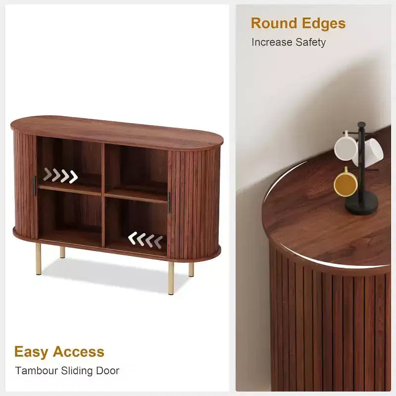 Bahut cannelé avec portes coulissantes, console de rangement moderne avec étagères réglables pour salon, cuisine, salle à manger, entrée