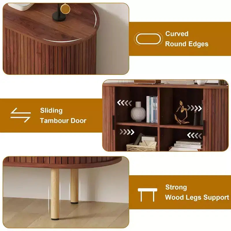 Bahut cannelé avec portes coulissantes, console de rangement moderne avec étagères réglables pour salon, cuisine, salle à manger, entrée