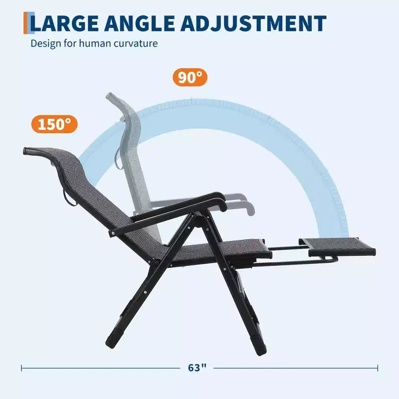 Chaise longue pliante d'extérieur en rotin avec repose-pieds réversible, rotin PE, capacité de 150 kg