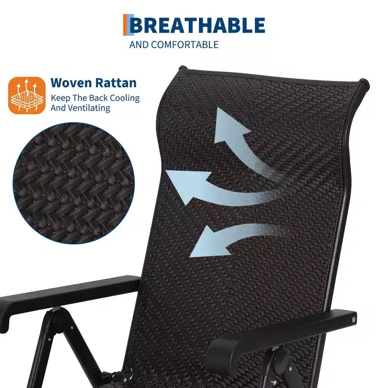 Chaise longue pliante d'extérieur en rotin avec repose-pieds réversible, rotin PE, capacité de 150 kg