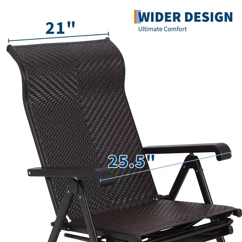 Chaise longue pliante d'extérieur en rotin avec repose-pieds réversible, rotin PE, capacité de 150 kg