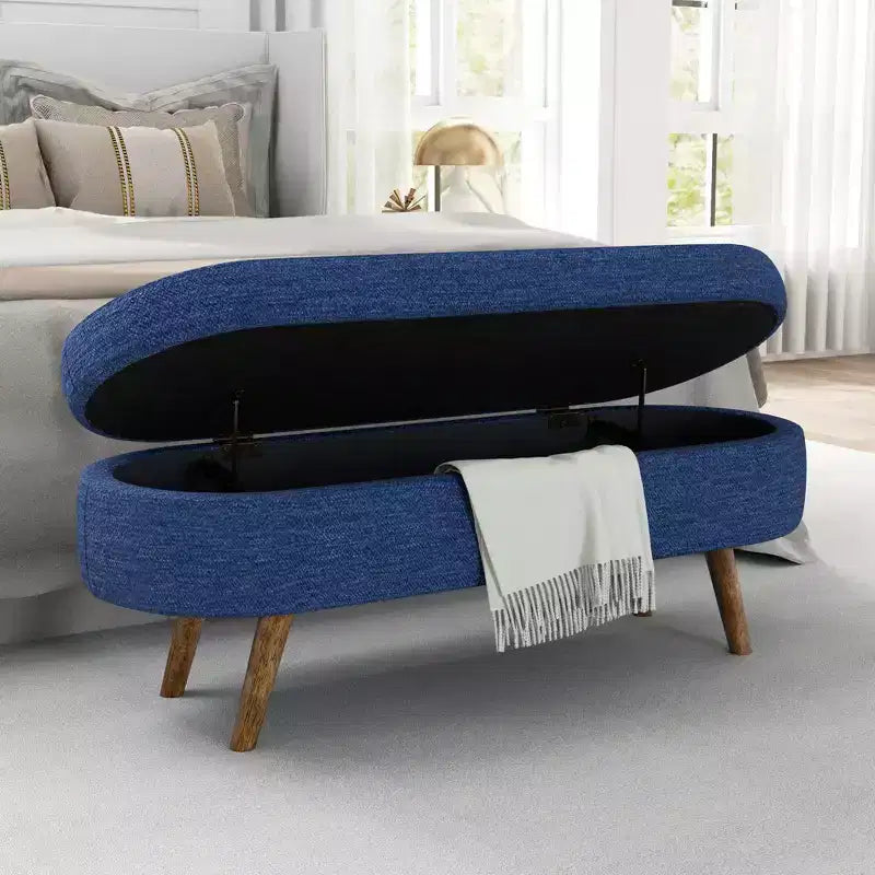 Banc de rangement ottoman ovale avec pieds en bois d'hévéa (43,5x16x16)