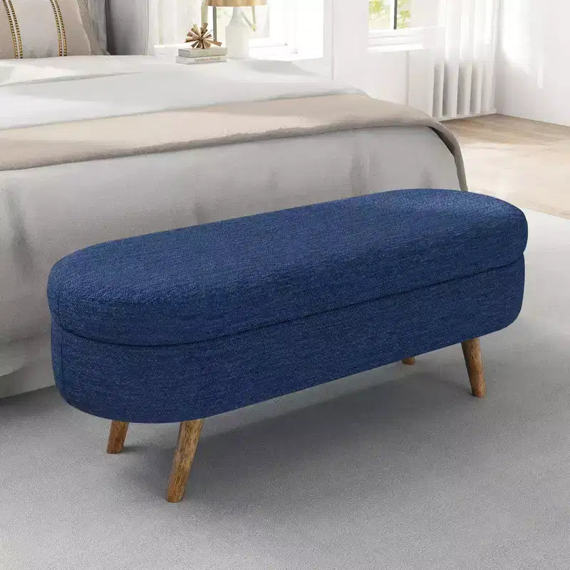 Banc de rangement ottoman ovale avec pieds en bois d'hévéa (43,5x16x16)