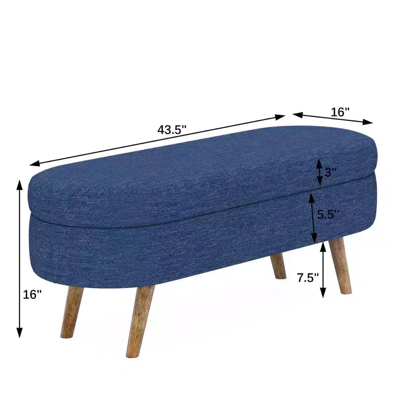 Banc de rangement ottoman ovale avec pieds en bois d'hévéa (43,5x16x16)