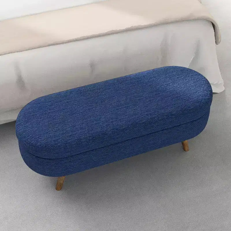 Banc de rangement ottoman ovale avec pieds en bois d'hévéa (43,5x16x16)