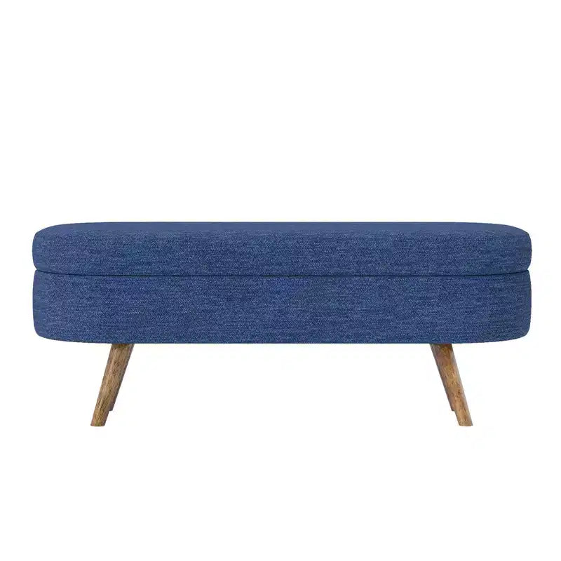 Banc de rangement ottoman ovale avec pieds en bois d'hévéa (43,5x16x16)