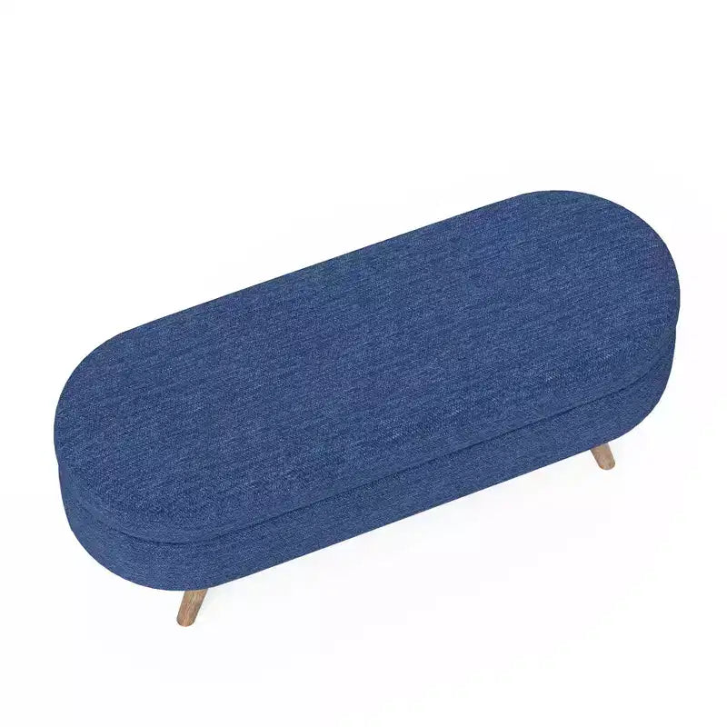 Banc de rangement ottoman ovale avec pieds en bois d'hévéa (43,5x16x16)