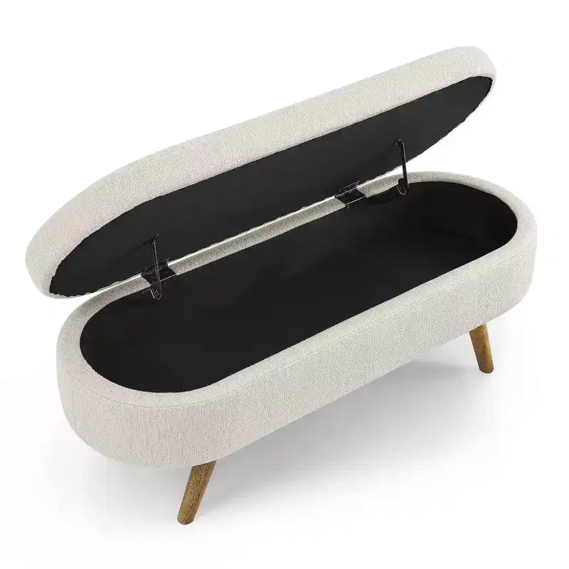Banc de rangement ottoman ovale avec pieds en bois d'hévéa (43,5x16x16)