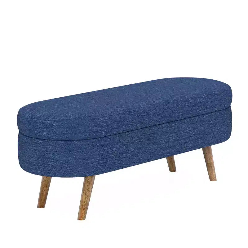Banc de rangement ottoman ovale avec pieds en bois d'hévéa (43,5x16x16)