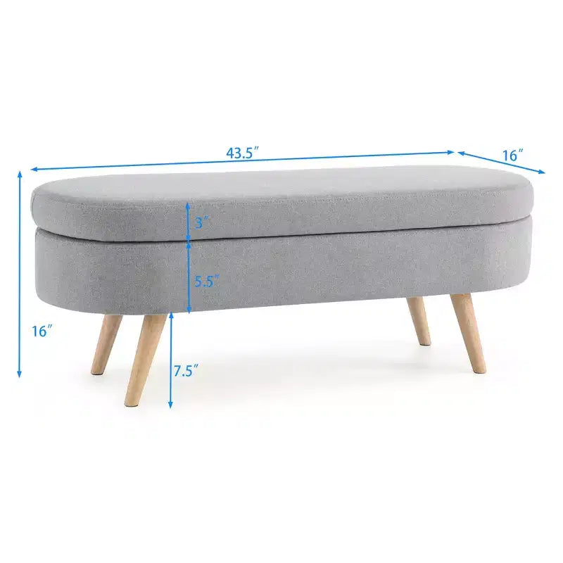 Banc de rangement ottoman ovale avec pieds en bois d'hévéa (43,5x16x16)