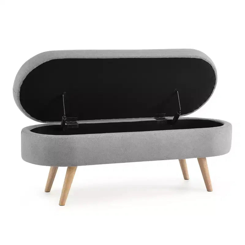 Banc de rangement ottoman ovale avec pieds en bois d'hévéa (43,5x16x16)