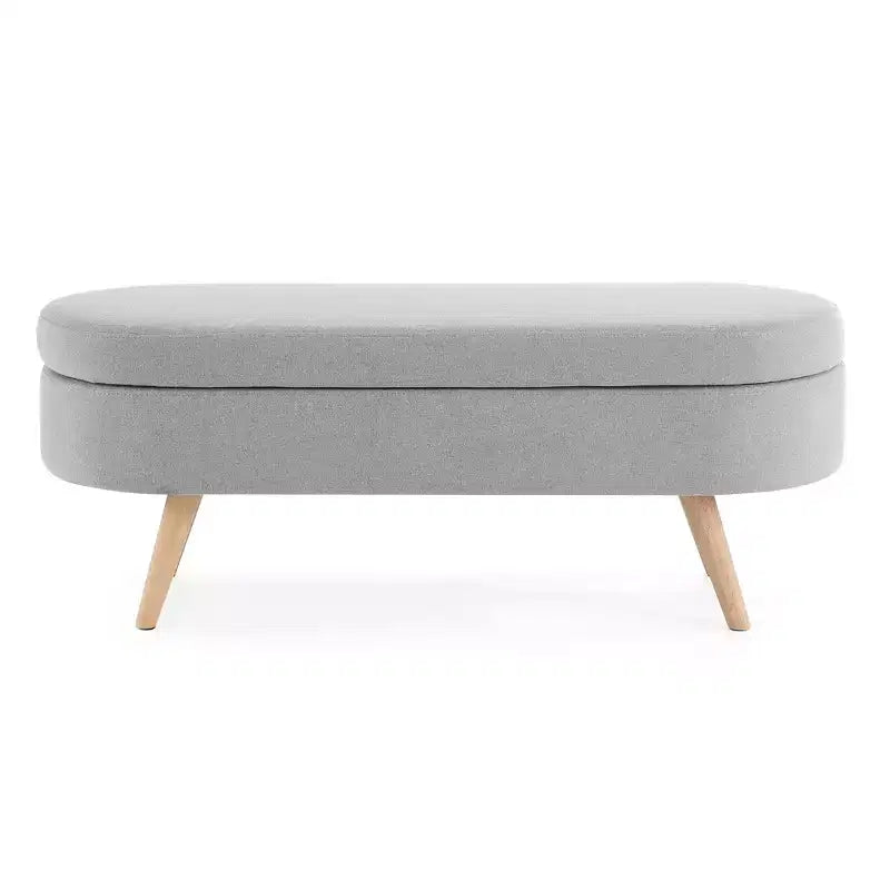 Banc de rangement ottoman ovale avec pieds en bois d'hévéa (43,5x16x16)