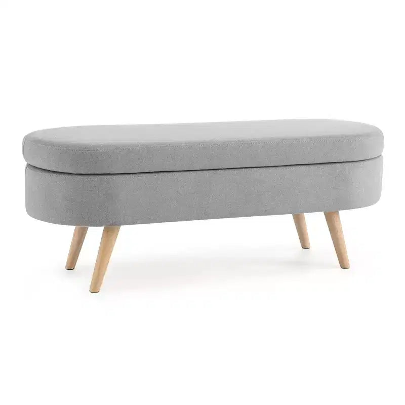Banc de rangement ottoman ovale avec pieds en bois d'hévéa (43,5x16x16)