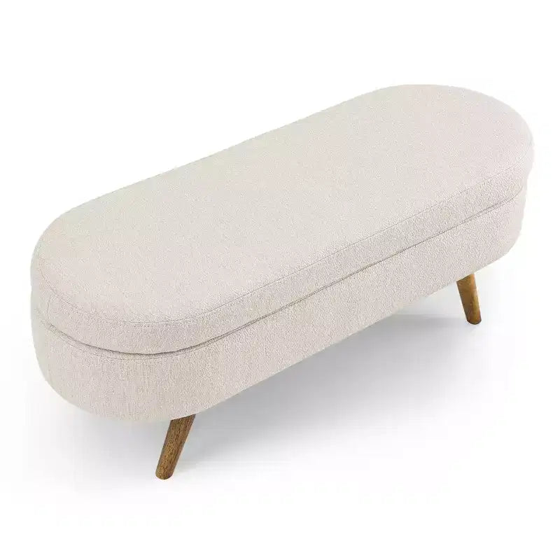 Banc de rangement ottoman ovale avec pieds en bois d'hévéa (43,5x16x16)