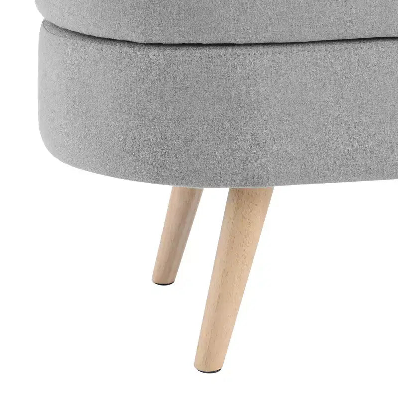 Banc de rangement ottoman ovale avec pieds en bois d'hévéa (43,5x16x16)
