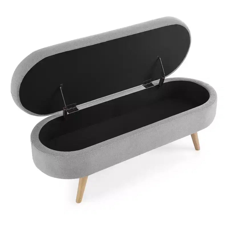 Banc de rangement ottoman ovale avec pieds en bois d'hévéa (43,5x16x16)