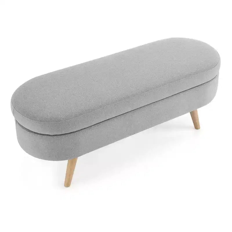 Banc de rangement ottoman ovale avec pieds en bois d'hévéa (43,5x16x16)