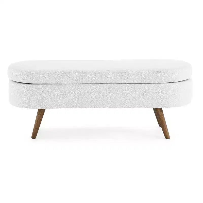 Banc de rangement ottoman ovale avec pieds en bois d'hévéa (43,5x16x16)