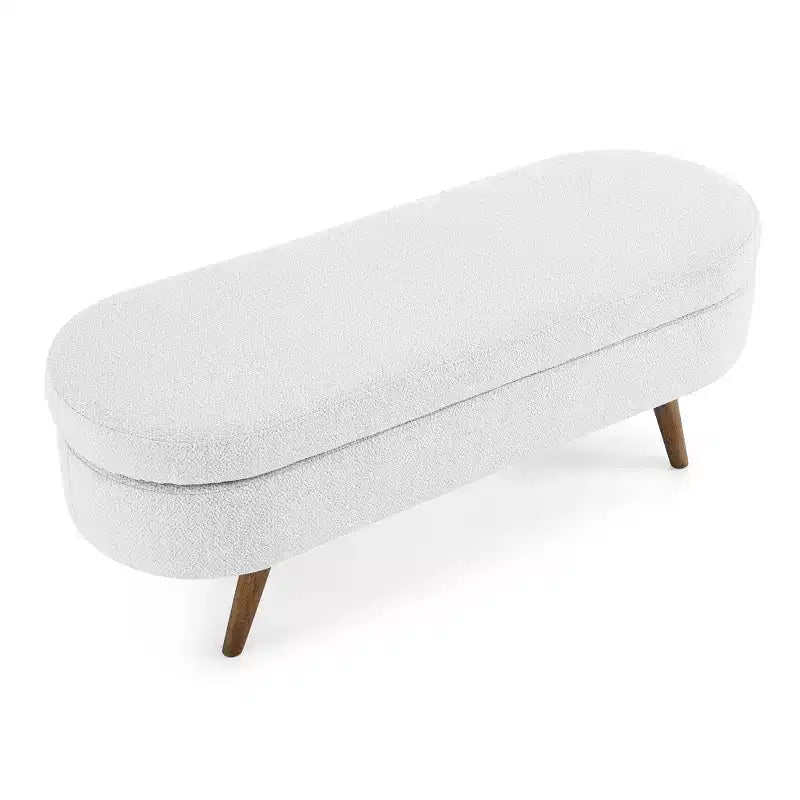 Banc de rangement ottoman ovale avec pieds en bois d'hévéa (43,5x16x16)