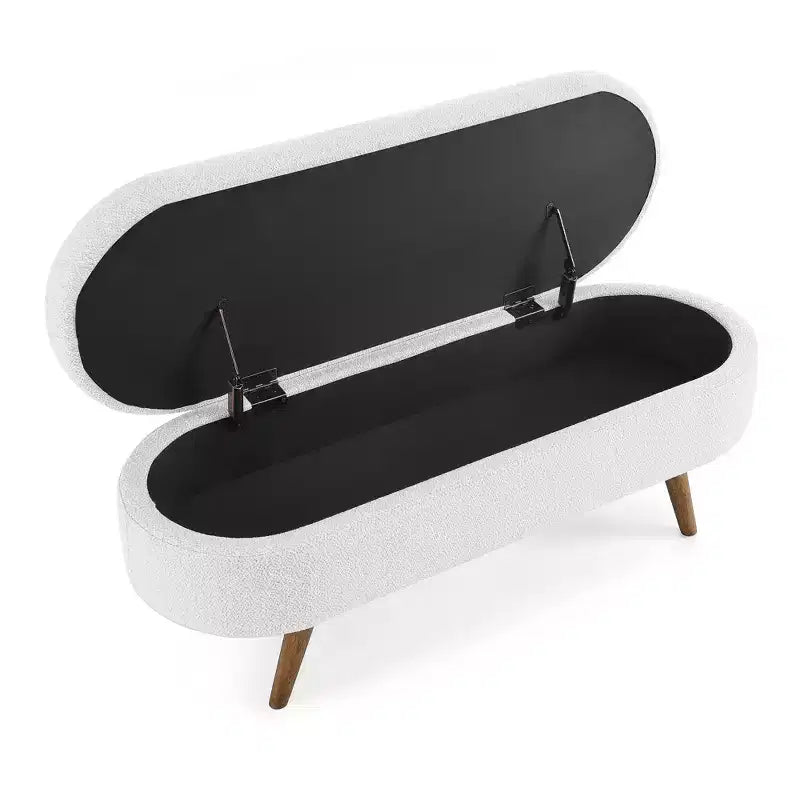 Banc de rangement ottoman ovale avec pieds en bois d'hévéa (43,5x16x16)