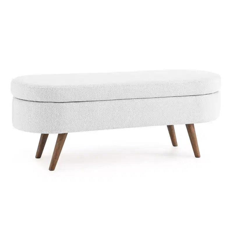 Banc de rangement ottoman ovale avec pieds en bois d'hévéa (43,5x16x16)