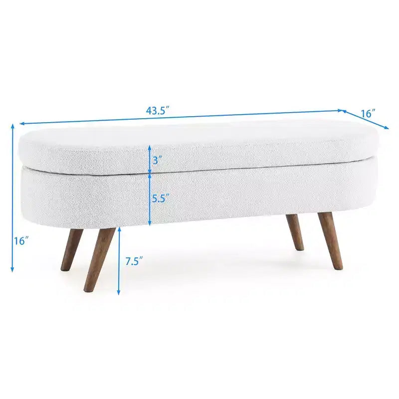 Banc de rangement ottoman ovale avec pieds en bois d'hévéa (43,5x16x16)