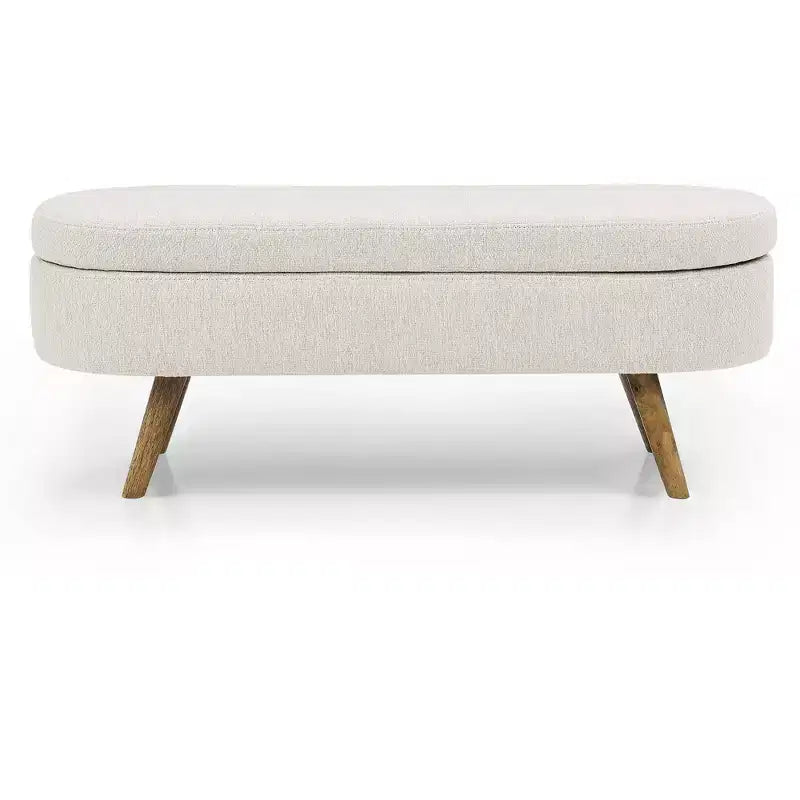Banc de rangement ottoman ovale avec pieds en bois d'hévéa (43,5x16x16)