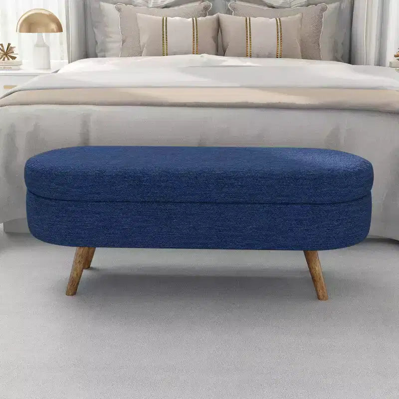 Banc de rangement ottoman ovale avec pieds en bois d'hévéa (43,5x16x16)