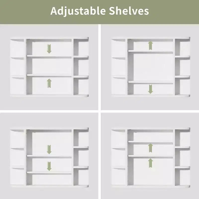 Armoire de toilette murale en bois blanc avec miroir 31,5 x 23,6 po, avec portes et 6 étagères ouvertes
