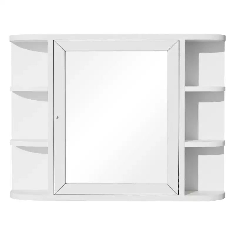 Armoire de toilette murale en bois blanc avec miroir 31,5 x 23,6 po, avec portes et 6 étagères ouvertes