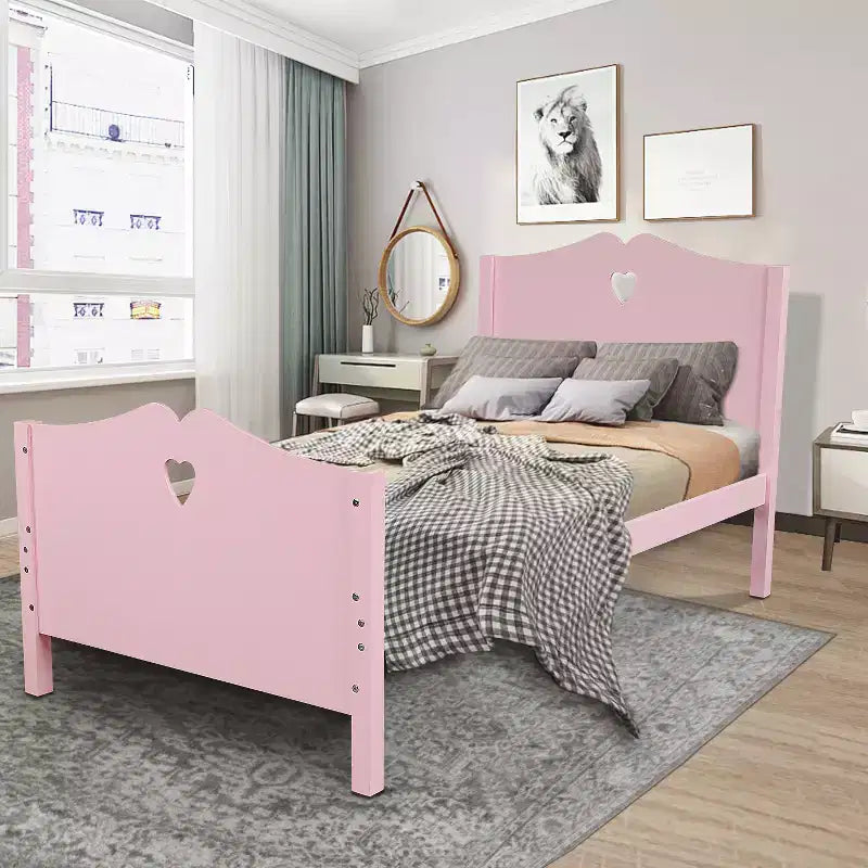 Cadre de lit jumeau pour filles, lit plateforme en bois taille jumeau avec tête de lit et pied de lit