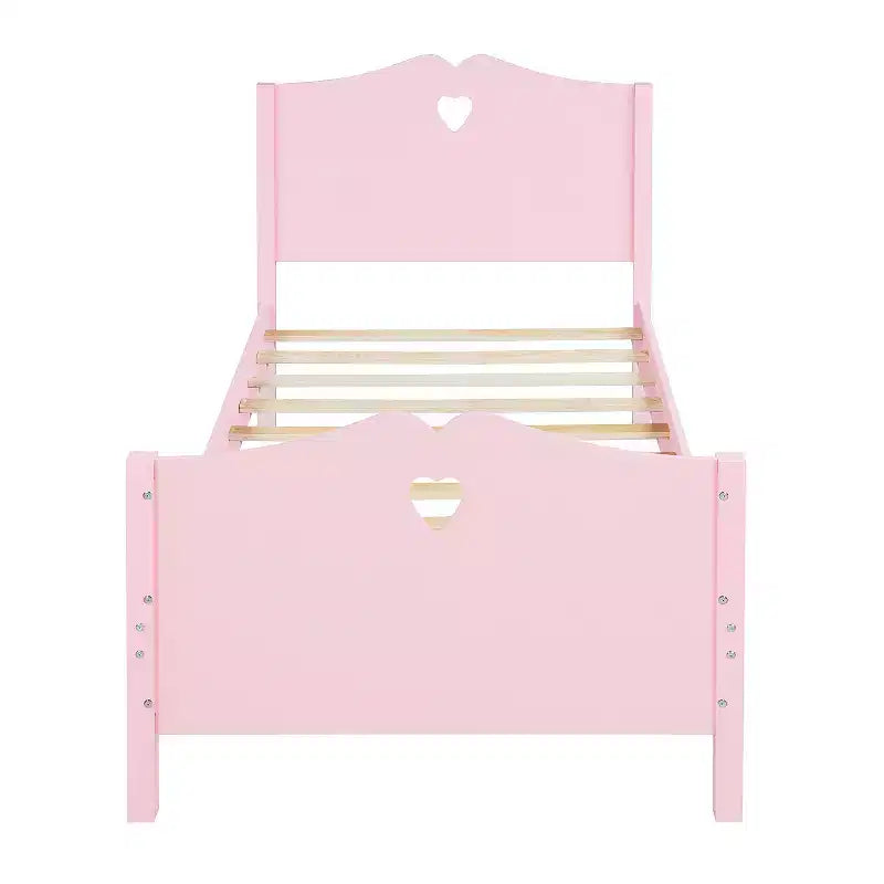 Cadre de lit jumeau pour filles, lit plateforme en bois taille jumeau avec tête de lit et pied de lit
