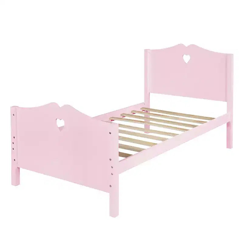 Cadre de lit jumeau pour filles, lit plateforme en bois taille jumeau avec tête de lit et pied de lit