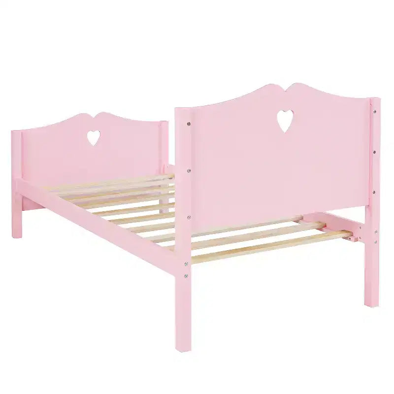 Cadre de lit jumeau pour filles, lit plateforme en bois taille jumeau avec tête de lit et pied de lit
