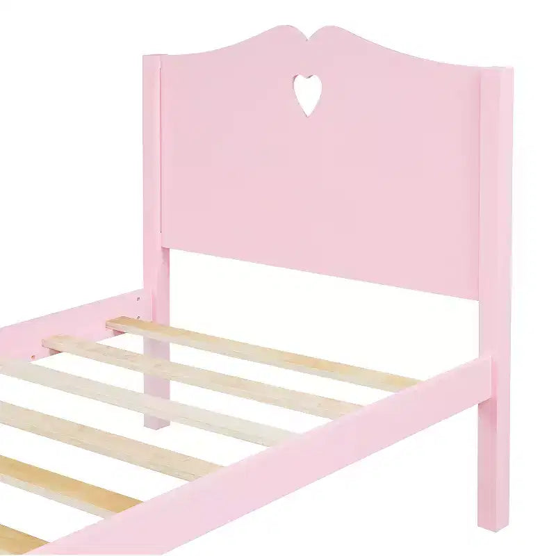 Cadre de lit jumeau pour filles, lit plateforme en bois taille jumeau avec tête de lit et pied de lit