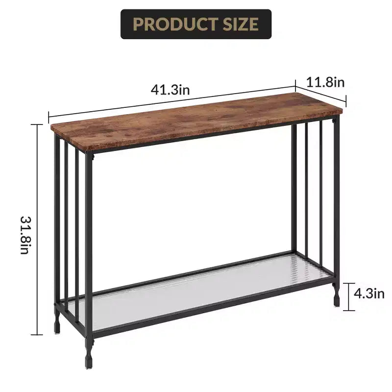 Console étroite à 2 niveaux de style ferme avec cadre en métal, table de canapé étroite avec rangement pour entrée, salon, couloir