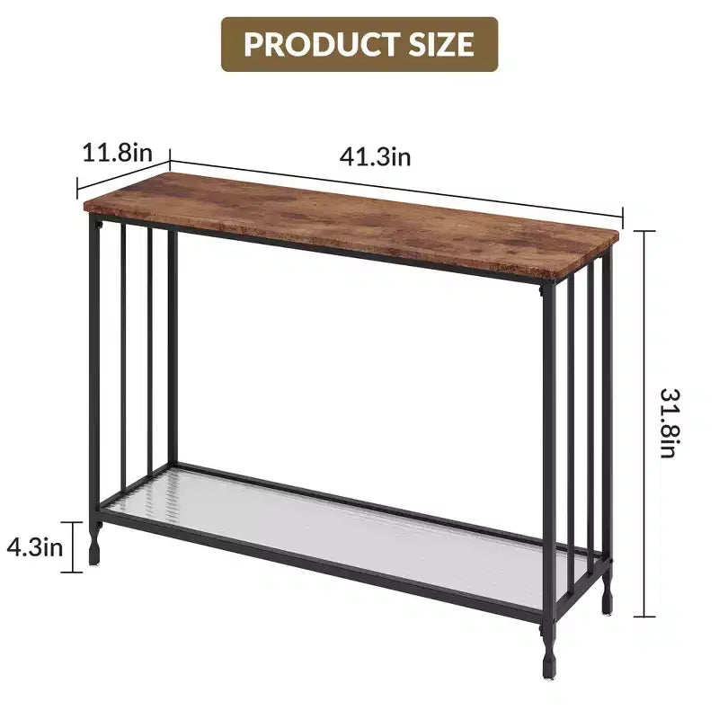 Console étroite à 2 niveaux de style ferme avec cadre en métal, table de canapé étroite avec rangement pour entrée, salon, couloir