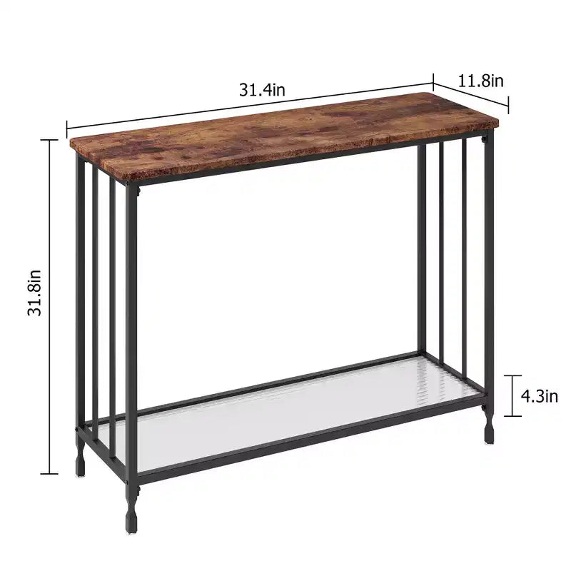 Console étroite à 2 niveaux de style ferme avec cadre en métal, table de canapé étroite avec rangement pour entrée, salon, couloir
